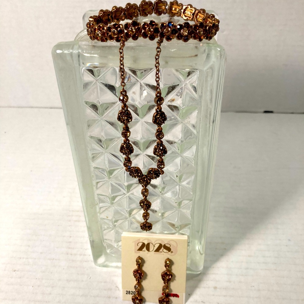 2028 jewelry set gold toned orange jewels floral